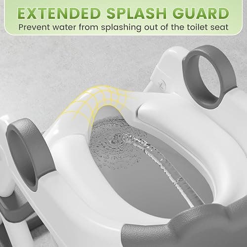 COOSEYA Frog Potty Training Seat, Upgrade 2 in 1 Toddler Toilet Seat,Waterproof Soft Mat Non-Slip Step Stool,Grey thumbnail 4