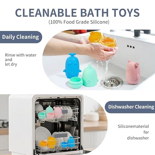 Baby Bath Toys for Toddlers, 15 PCS Mold Free Bathtub Water Play Toys with Floating Boats Spoons and Silicone Sensory Bath Toys, Water Table & Pool Toys for Babies and Toddlers - 15PCS Rainbow Color Boat & Silicone thumbnail 6