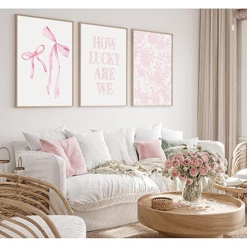 Pink Bow Floral Wall Art Preppy Aesthetic Canvas Wall Decor Trendy Coquette Posters Pink Bow Pictures Chinoiserie Flower Prints Painting for Girls Dorm College Apartment 12x16 Inch Unframed Set of 3 thumbnail 4