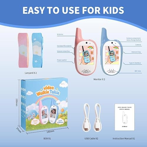 Kids Video Walkie Talkies 2 Pack,Signal of penetrates Two Walls,Rechargeable,HD Camera & 2" IPS Screen,Real-Time Video Call,3 Voice and 4 displays Changer,Toys Gifts for Boys Girls Ages 3-12 thumbnail 9