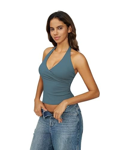 Womens Two Piece Workout Sets Wrap Halter Tank Top Matching High Waist Flared Leggings Yoga Pilates Outfits thumbnail 4