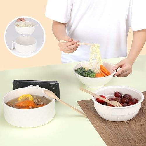 RORBAM Microwave Ramen Cooker,Ramen Bowl Set,Noodle Bowl With Chopsticks and Spoon,College Dorm Room Essentials for Girls for Boys, Apartment Essentials, Dishwasher-Safe,BPA-Free. (white) thumbnail 2