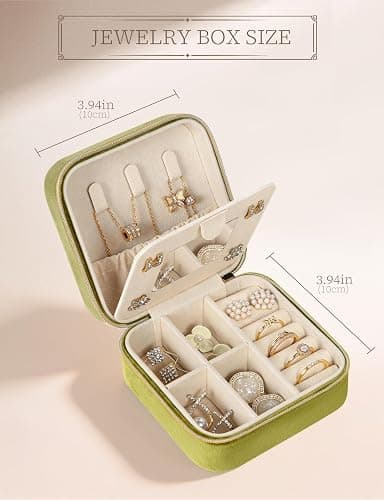MFXIP Plush Velvet Travel Jewelry Case Small Jewelry Box Jewelry Organizer Storage Case Portable Jewelry Travel Case for Girls Womens Earring, Necklace, Rings,Bracelets with Mirror thumbnail 3