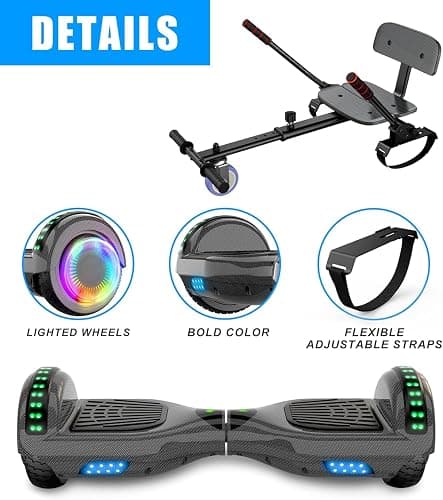 SISIGAD Scooter Seat Attachment, 6.5'' Self Balancing Scooters Go Kart with Bluetooth and LED Lights,Kids Boys Girls Adults thumbnail 4