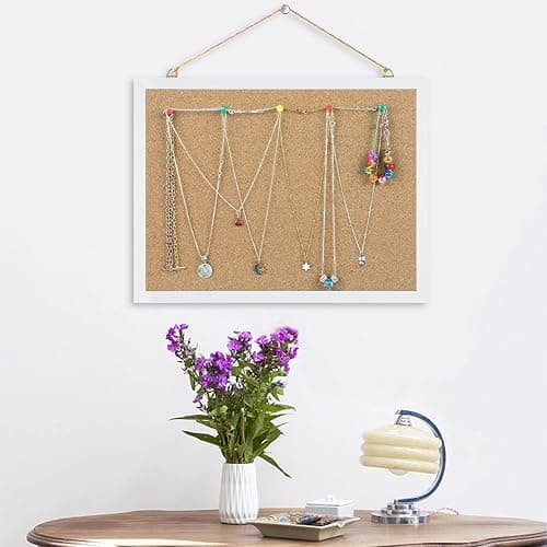 FEBSNOW Small Cork Bulletin Board for Wall 15.7x12 Inch White Wood Frame | Natural Cork Material, Home Office Message Board, Hanging Photos and Vision Notes,Rectangle White Frame With Pins thumbnail 5