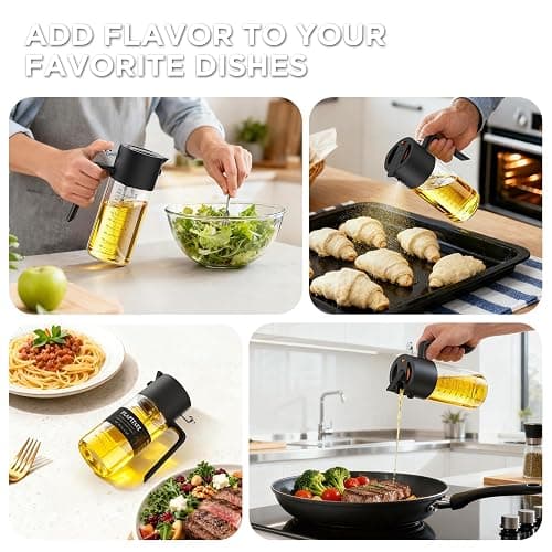 PLAPITATE 17oz/500ml Premium Olive Oil Sprayer for Cooking, 2 in 1 Glass Olive Oil Dispenser Bottle for Kitchen Gadgets, Spray Bottle with Portion Control for Salad, Frying, BBQ (Black) thumbnail 8