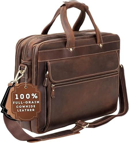 Luxorro Full Grain Leather Briefcase for Men, Top Choice Gifts, Handcrafted Laptop Bag with Multiple Compartments and Brass Hardware, Fits 15.6 Inch Laptop - Image 1