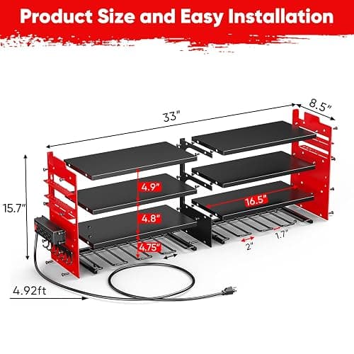 POKIPO Large Power Tool Organizer Wall Mount with Charging Station,4 Layer Heavy Duty Metal Tool Storage Shelf Loads 600lbs,Battery Utility Rack With 4 Outlet Power Strip with 8 Cordless Drill Holder thumbnail 2