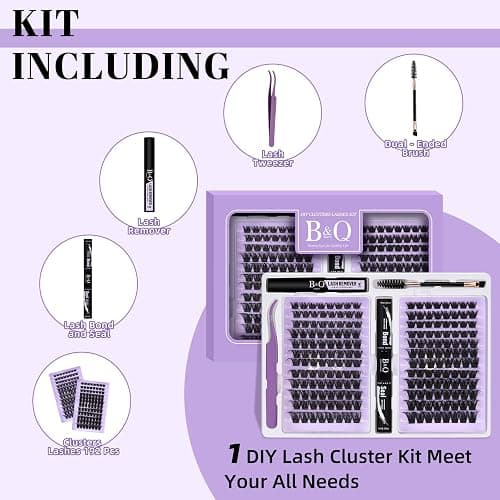 B&Qaugen Lash Extension Kit 192 PCS Eyelash Extension Kit D Curl Lash Clusters Kit Wispy Individual Lash Kit DIY Lash Extension Kit with Lash Glue and Remover Applications (B05+B06, Kit) thumbnail 3