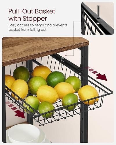 VASAGLE Baker's Rack, Coffee Bar Stand with Charging Station, 35.6 Inches Tall, Storage Shelves, Pull-Out Wire Basket, Table for Microwave, Kitchen, Honey Brown and Ink Black UKKS036K41 thumbnail 9