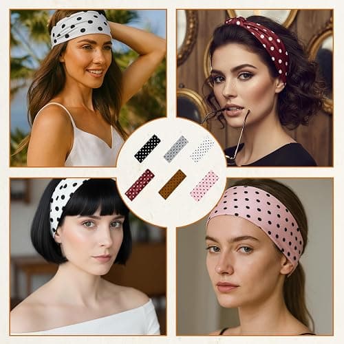 POZHDA 6 PCS Polka Dot Headband, Polka Dot Headbands Elastic Headbands for Women, Non-Slip Fashion Hair Accessories, Soft Wide Headband for Yoga, Running, Workout, Washing Face and Social Gatherings thumbnail 7