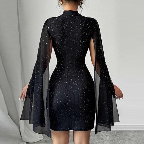 Gkaopi Robe Femme Sexy Manches Longues Bodycon Mini Robes Moulante Chic et Élégante Wrap Robe de Soiree Décontractée Col Haut Courte Robes Fourreau de Clubbing Cocktail Fête thumbnail 7