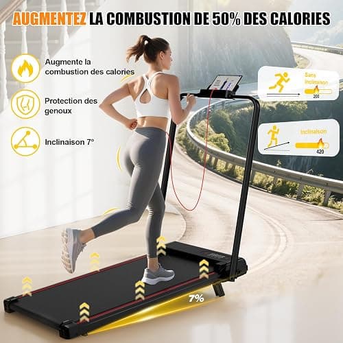 Tapis de Course 4 en 1 Pliable avec Pente 7% – Tapis de Marche Électrique 8 km/h, Moteur 2,5 CV, Système d’Amorti Avancé, Écran LCD, Cadre Renforcé, 130 kg Max – pour Maison & Bureau thumbnail 4