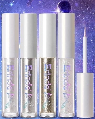 Erinde Liquid Glitter Eyeshadow Eyeliner, Korean Makeup Bling Under Eye Shadow, Shimmer Metallic, Lightweight Waterproof Long Wearing, Loose Glue for Sparkly Crystals Eye Makeup, Colorful Sequins thumbnail 8