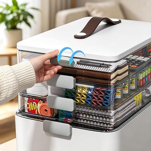 MOPUP 4-Tier Medicine Craft,Sewing,Art,Organizer Storage,Portable Latch Bin with Lid and Leather Handle,Pill Bottle, First Aid,Multipurpose Organizer with Removable Tray,A Household Essential thumbnail 7