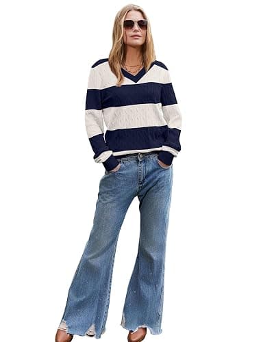 Sampeel Sweaters for Women Fashion 2025 Cable Knit Fall Clothes V Neck Business Casual Teacher Outfits thumbnail 4