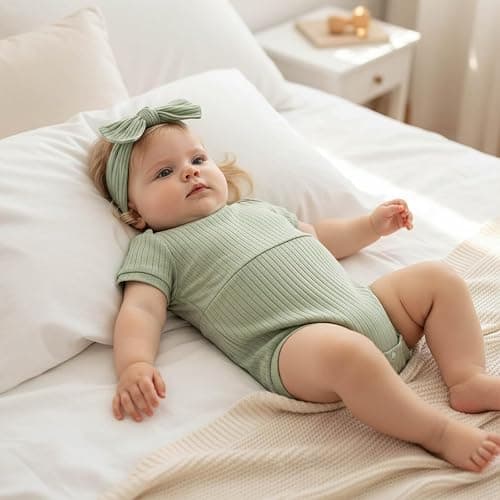 FOCUSNORM Baby Girl Summer Clothes Ribbed Short Sleeve Romper Solid Color Bodysuits Bow Headband Outfit Newborn Girl Jumpsuit thumbnail 2