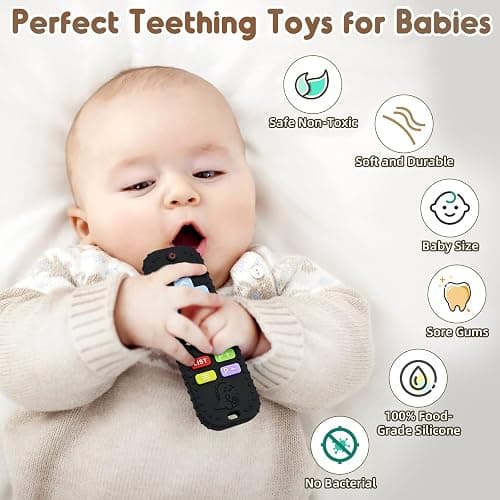 Soulagement des Dentition Jouet pour Bébés 3-6 12 Mois Cadeaux, Télécommande en Jouets de Bain en Silicone pour 3 6 9 Mois Autiste, Sensoriels de Qualité Alimentaire, Noir thumbnail 2