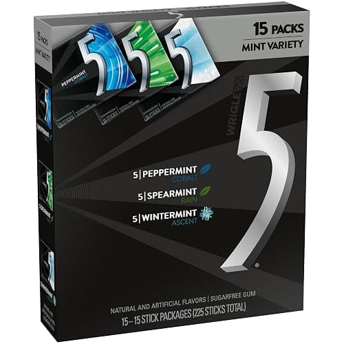 5 GUM Peppermint Cobalt, Spearmint Rain, Wintermint Ascent Sugar-Free Chewing Gum Variety Pack, 15 Packs, WRIGLEY'S 15 Stick - Image 1