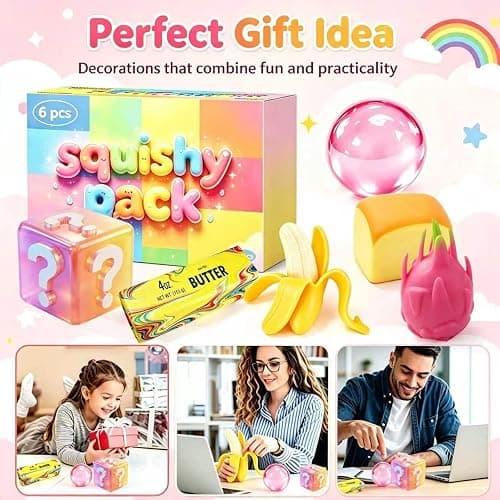 6 Pack Squishy Toy Box, Realistic Slow Rising TPR Sensory Fidget Toys, Soft Squeeze Toys, Assorted Gift Set for Adults and Kids, Desk Toys, Birthday Party Favors, Classroom Prizes thumbnail 8