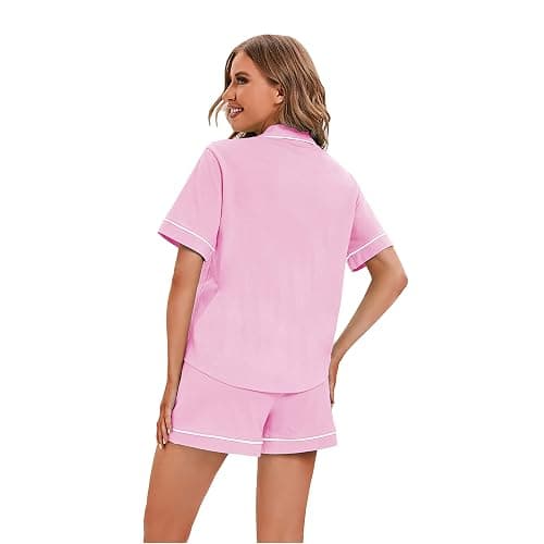 LUBOT 100% Cotton Pajamas for Women 2 Piece PJ Set Button-Down Soft Knit Short Sleeve Summer Sleepwear Loungewear XS-XXL thumbnail 5
