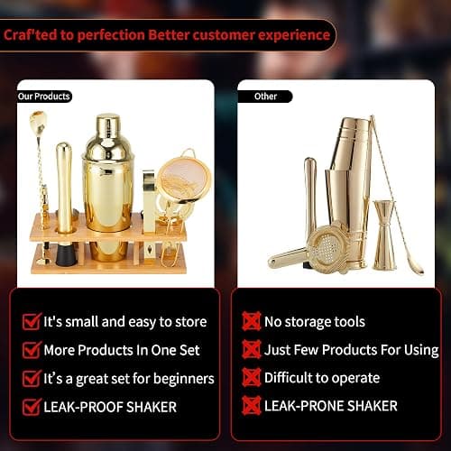 OBALY Bartender Kit 11-Piece Cocktail Shaker-Muddler for Cocktails 25oz Boston Shaker-Bar Accessories with Stylish Bamboo Stand Mix Drink Shaker kit Perfect Martini kit with Cocktail Recipes Booklet thumbnail 3