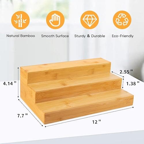 MillTu Bamboo Spice Rack Organizer for Cabinet 3 Tier Countertop Step Spice Shelf for Kitchen Storage and Organizer (2 Pack, Cabinet) thumbnail 3