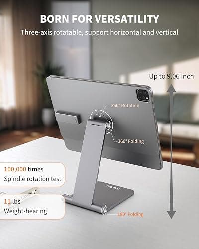 KU XIU [Upgrade] Magnetic Wireless Charging Stand for Pad Pro 12.9 (3rd/4th/5th/6th) & iPad Air 13 (M2/M3) ONLY, Foldable Aluminum Alloy Tablet Holder for Desk, Adjustable Desk Mount with 1M Cable thumbnail 6