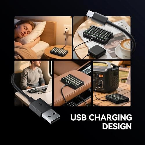 Smart 8 Bay AA AAA Battery Charger, Over-Discharge Damage Repair, USB Type-C Fast Charging for Ni-MH Ni-CD Rechargeable Batteries thumbnail 7