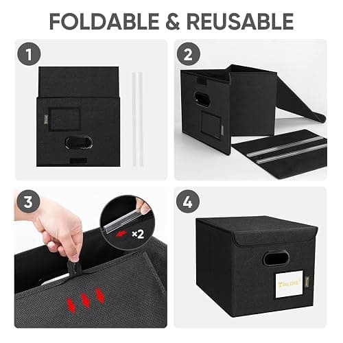 BALEINE File Organizer Box with Lid, Collapsible File Folder Organizer with Plastic Slide, Hanging File Folder Box for Office Document Storage (1 Pack, Black) thumbnail 9