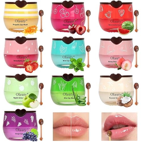 10 PCS Bee Lip Balm Honey Pot, Honey Lip Balm Bulk, Moisturising Sleep Lip Mask Overnight with Sticks, Reduce Lip Lines, Exfoliating Prevention Dry and Crack Lip Scrubs - Image 1