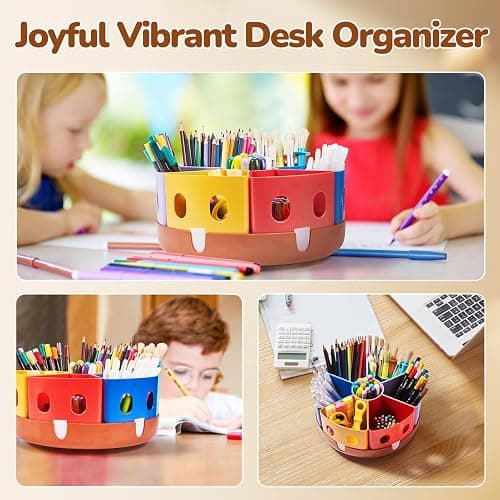 GAMENOTE Rotating Art Supply Organizer, Lazy Susan Caddy, Large | Rotating organizer keeps markers, crayons and craft supplies visible and easy to reach on classroom or home desks thumbnail 5