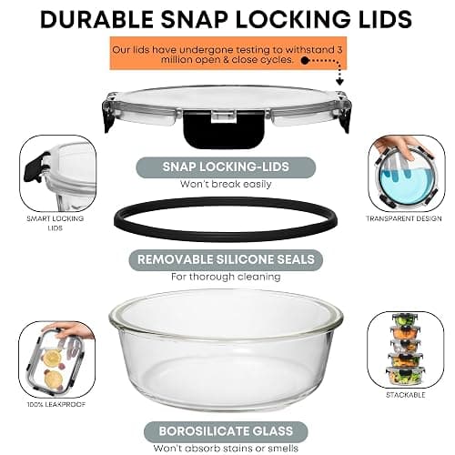 Razab 30 PC Glass Food Storage Containers with Lids - Reusable Glass Meal Prep Containers for Lunch and Leftovers - Airtight & Leakproof Snap Locking Lids - Oven, Freezer, Microwave, Dishwasher Safe thumbnail 3