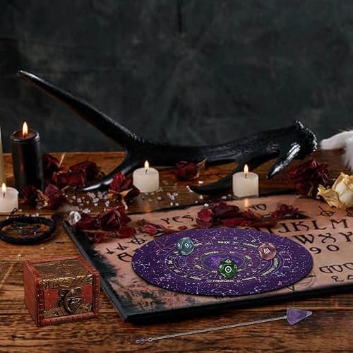 Knana 6Pcs Pendulum Board for Divination - Pendulum Crystal for Dowsing, Tarot Dice Astrology Dice with Box, Wiccan Supplies and Tools, Tarot Divination for Beginners thumbnail 7