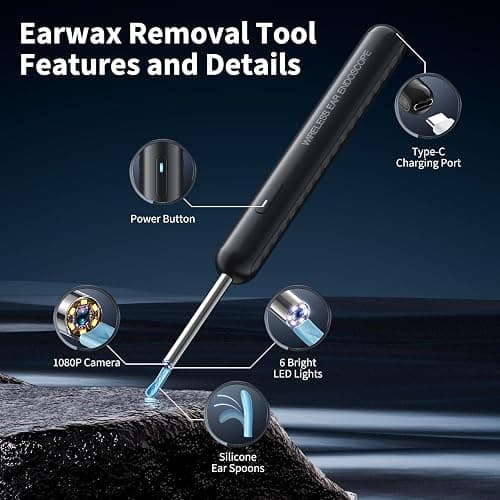 Ear Wax Removal, Ear Cleaner with Camera and Light, FSA - HSA Eligible, Ear Wax Removal Tool Camera with 1080P, Ear Cleaning Kit with 6 Spoons, Ear Camera for iOS & Android (Black) thumbnail 4