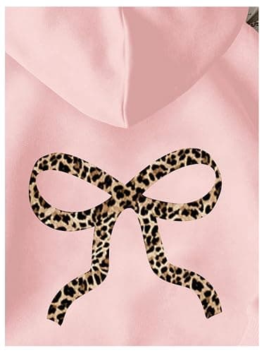 RoseSeek Girl's Bow Cheetah Leopard Hoodies Long Sleeve Pullover Tops Preppy Cute Sweatshirts Hoodies thumbnail 4