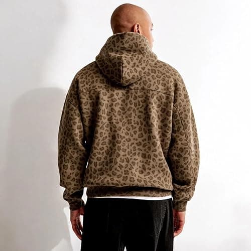 Men's Y2K Leopard Cheetah Print Hoodie - Oversized Vintage Streetwear Sweatshirt, Long Sleeve Pullover with Pockets thumbnail 5