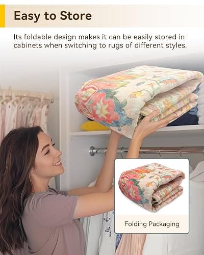 RELEANY Washable Area Rug, 8'x10', Pink/Light Pink/Colorful | Non-Slip, Water Repellent, Pet Friendly, Easy to Clean, Vintage Floral Boho Decor for Living Room Bedroom Dining Room thumbnail 7