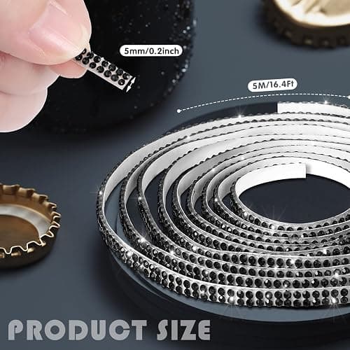 Kingdder 16.4Ft Bling Car Trim Self Adhesive Glitter Crystal Rhinestone Car Interior Exterior Accessories for Women DIY Line Molding Stickers for Auto Dashboard Diamond Ribbon Strips Decor (Black) thumbnail 2