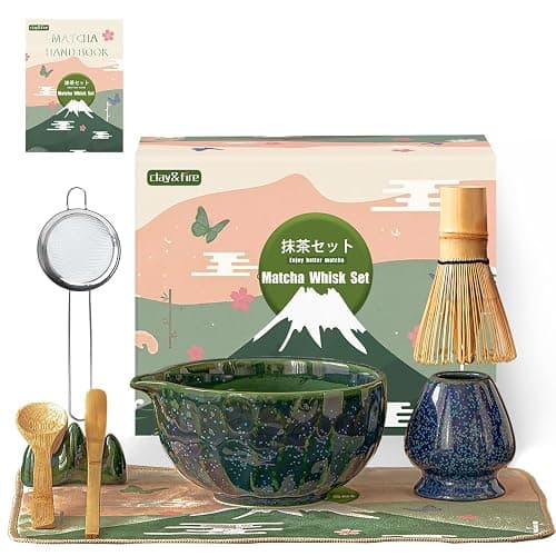 Clay&Fire Matcha Whisk Set，9 Pcs Ceramic Matcha Set, 15 OZ Matcha Bowl with Spout and Whisk for Friend, Ideal Gift for Matcha Lover（Starry） - Image 1