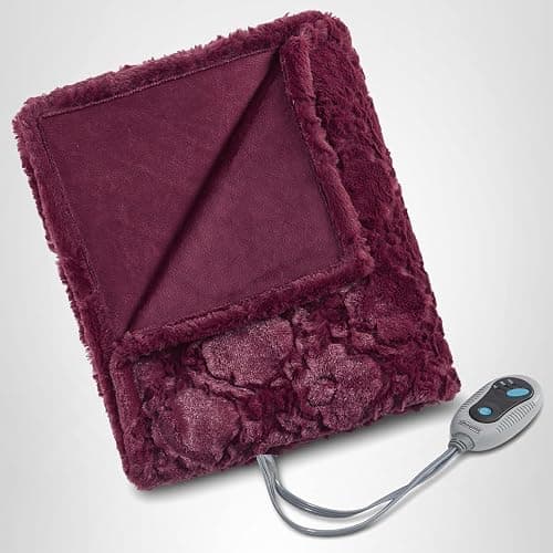 Beautyrest Long Brushed Faux Fur Ogee Textured Design Electric Blanket, Auto Shut Off, Virtually Zero EMF, Multi Heat Setting, UL Certified, Machine Washable, Burgundy Throw 50x60 thumbnail 6