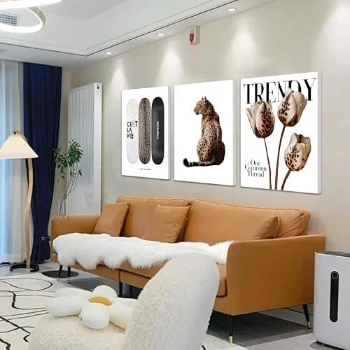 Trendy Leopard Canvas Wall Art Set of 3 Cheetah Printed Preppy Fashion Skateboard Wall Decor Preppy Room Aesthetic posters Prints for Girls Bedroom Apartment Dorm 12x16in Framed Decoration thumbnail 4