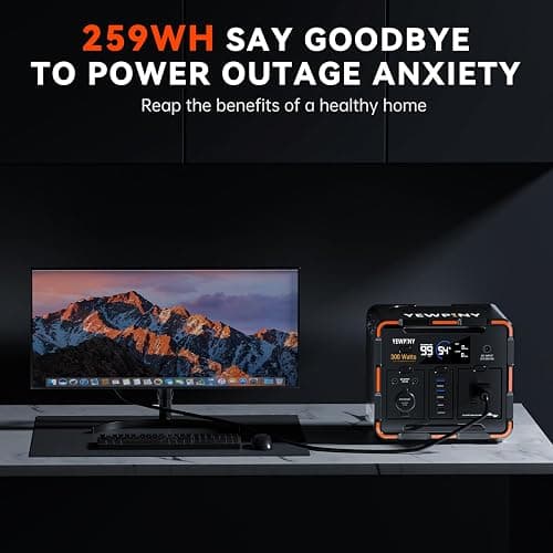 300W Portable Power Station, Solar Generator 259Wh, 70,000mAh LiFePO4 Battery with 65W USB-C PD&Pure Sine Wave AC, Solar Charging for Camping,Home Backup,Emergency Power(SOS Light & LCD Display) thumbnail 8