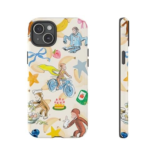 Curious Monkey & Banana Custom George Name Photo Phone Case Compatible with iPhone 15, Protective Hybrid 2-Layer Hard Shell, Cute Curious Monkey Collection Playful George thumbnail 2