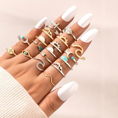 FUTIMELY Boho Retro Stackable Rings Sets for Women Knuckle Joint Finger Knuckle Nail Ring Sets Moon Stars Stack Preppy Statement Rings Cute Trendy Stuff Jewelry - A-1 thumbnail 3
