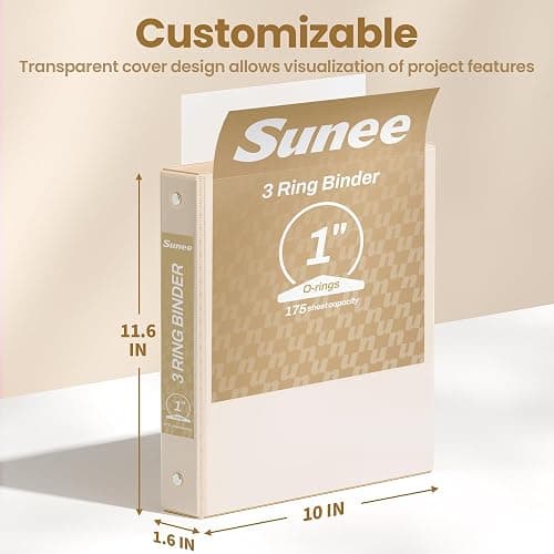 SUNEE 3 Ring Binder 1 Inch 1 Pack, Clear View Binder Three Ring PVC-Free (Fit 8.5x11 Inches) for School or Office Supplies, Gray-Brown thumbnail 2
