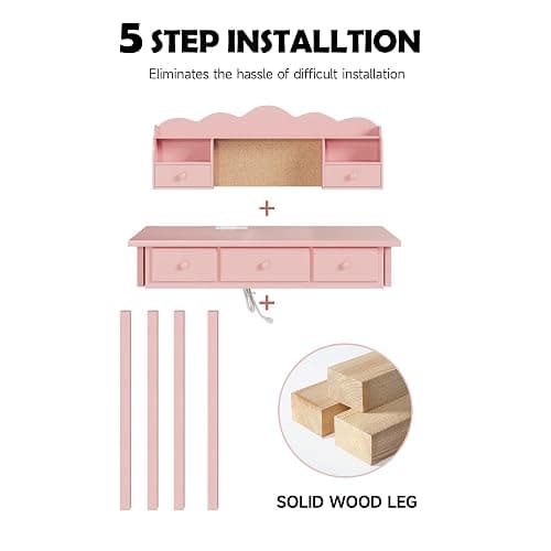FUNKOCO Home Office Furniture Writing Desk,Computer Work Station with Detachable Hutch,5 Drawers(Pink) thumbnail 5