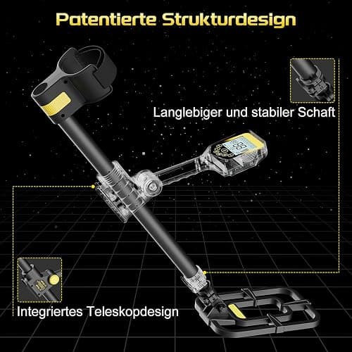 LOLARAN Metalldetektor Profi für Erwachsene Kinder, Gold Detektor Wiederaufladbare Lithiumbatterie Metallsuchgerät Pinpointer Kabelloser Einziehbarer Faltbarer Metalldetektor Wasserdicht thumbnail 5