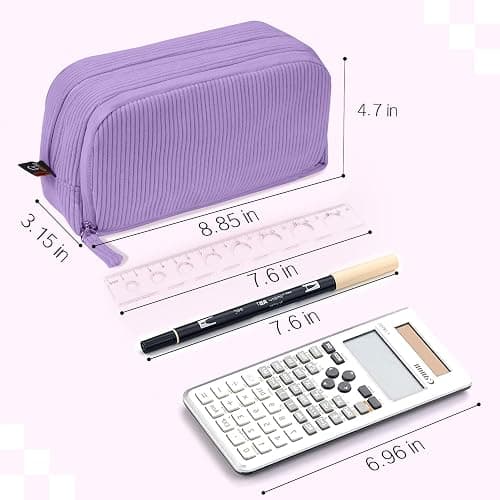 Sooez Big Capacity Pencil Case Pen Pouch, Soft Corduroy Pencil Bag with 3 Compartment, Multiple Pockets, Sturdy Zipper, Cute School Supplies Pen Bag Organizer For Teen Girls College, Beige - Beige thumbnail 7