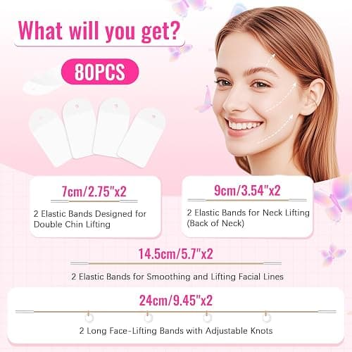Face Lift Tape Invisible with String for Lifting Sagging Skin, 100Pcs | Ultra-thin Face Lift Tape With String for Neck, Jawline and Brow, Designed for Temporary lifting before makeup or Events thumbnail 7